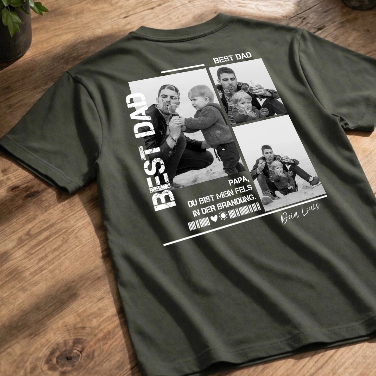 Personalisiertes Papa Shirt mit Foto Rückenprint - Best Dad - Khaki