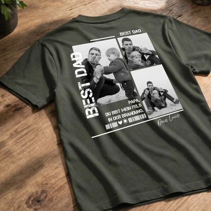 Personalisiertes Papa Shirt mit Foto Rückenprint - Best Dad - Khaki