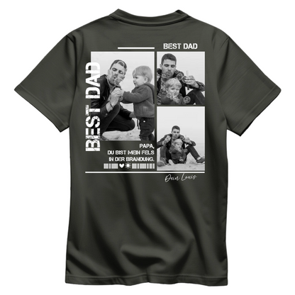Personalisiertes Papa Shirt mit Foto Rückenprint - Produktbild - Beispiel -Khaki