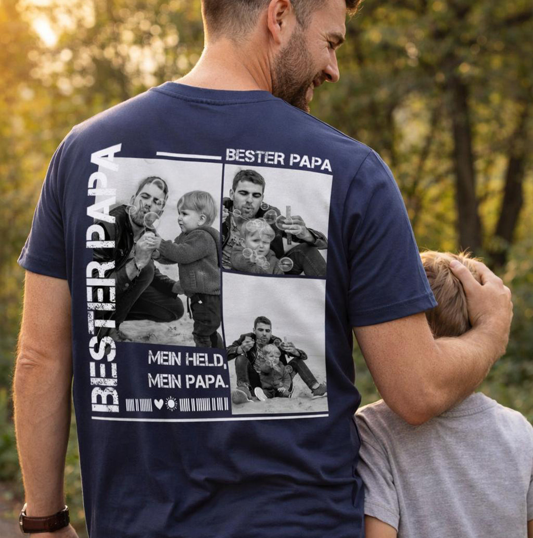Personalisiertes Papa Shirt mit Foto Rückenprint - Bester Papa - Navy
