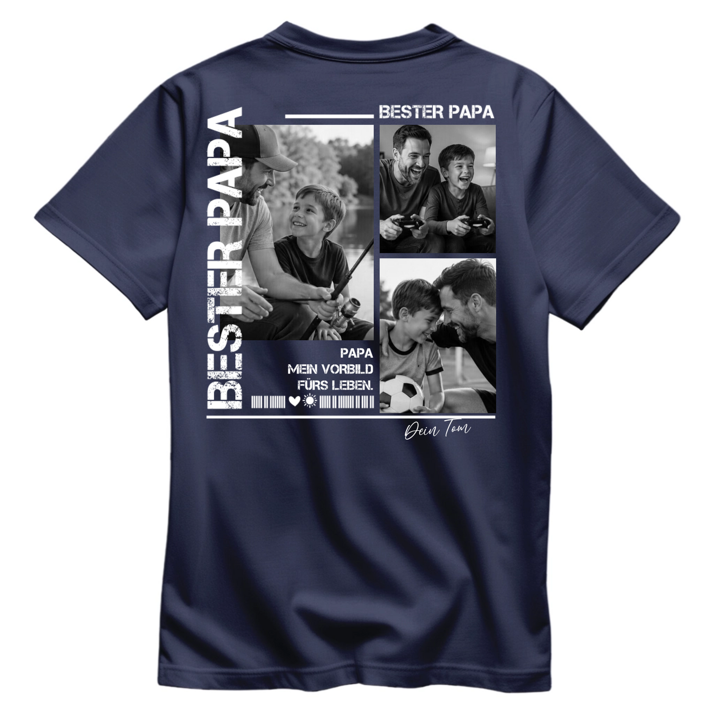 Personalisiertes Papa Shirt mit Foto Rückenprint - Produktbild - Beispiel -Navy