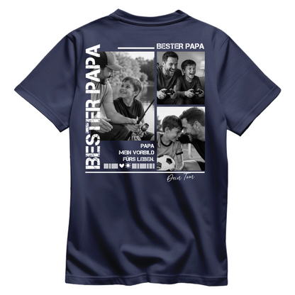 Personalisiertes Papa Shirt mit Foto Rückenprint - Produktbild - Beispiel -Navy