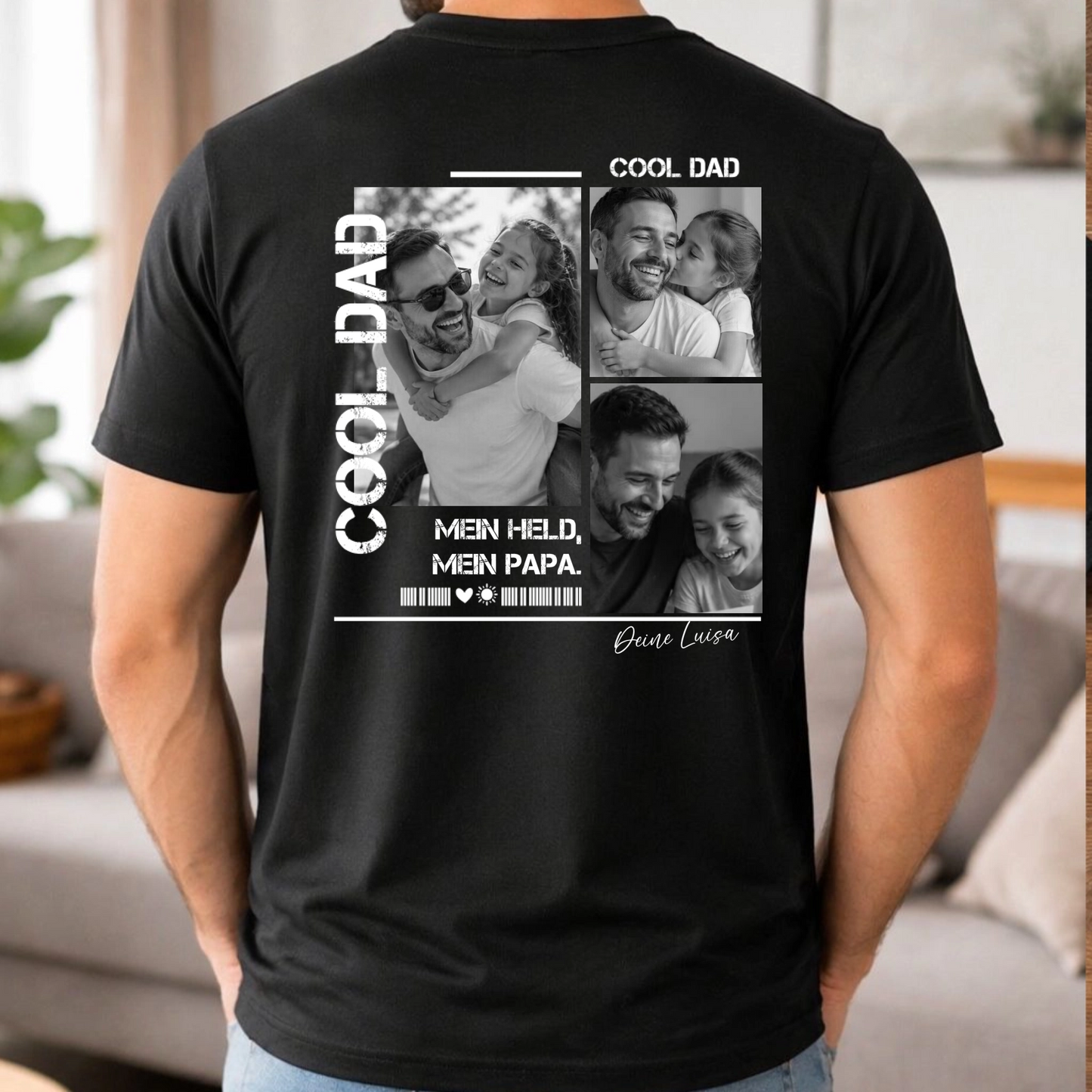 Personalisiertes Papa Shirt mit Foto Rückenprint - Cool Dad - Schwarz
