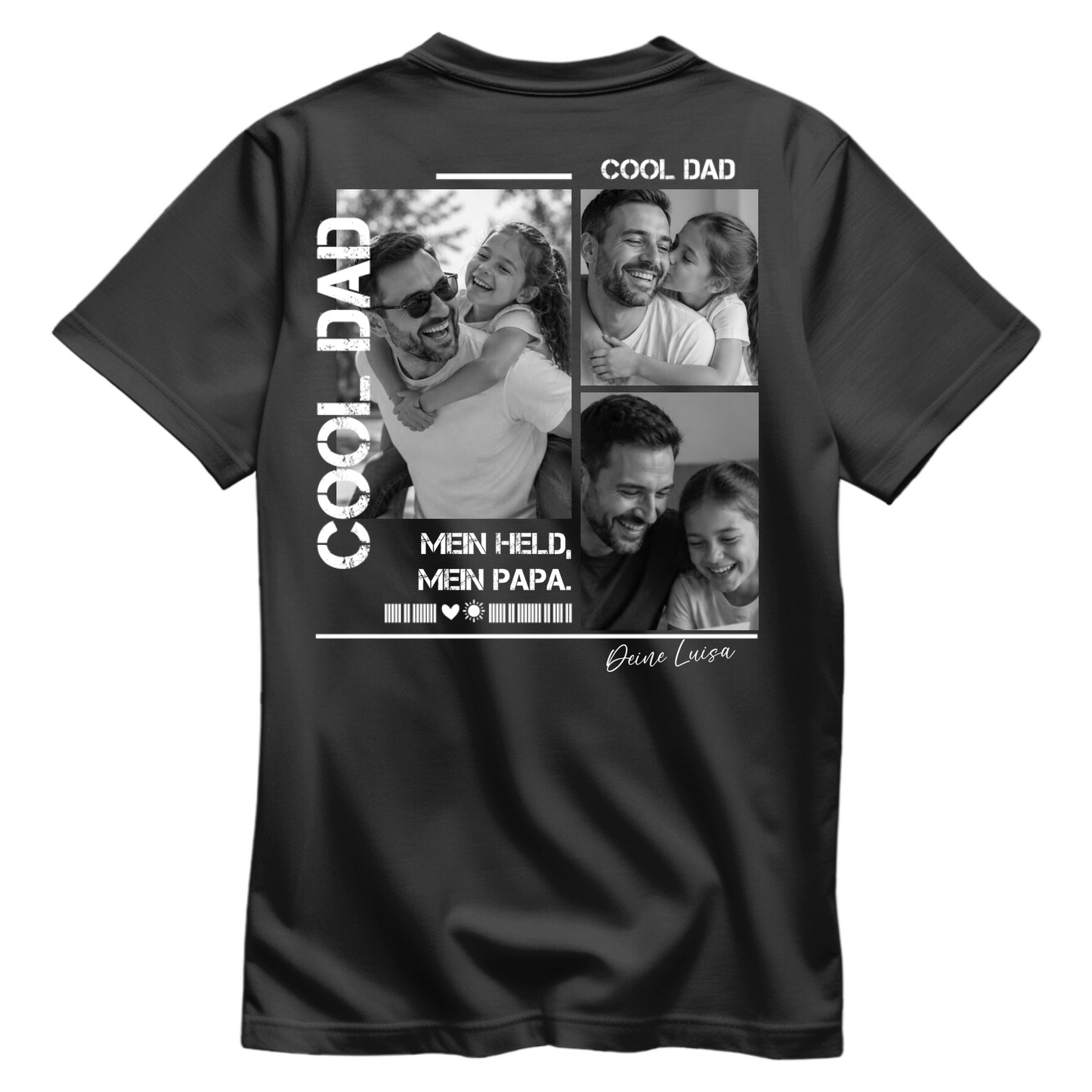 Personalisiertes Papa Shirt mit Foto Rückenprint - Produktbild - Beispiel -Schwarz