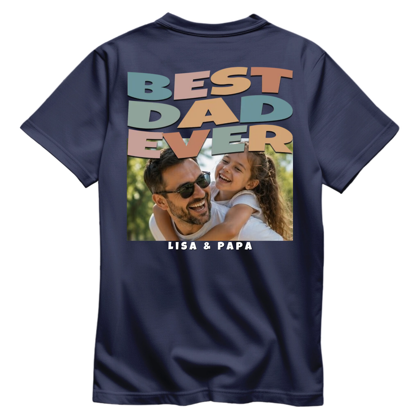 Personalisiertes Papa Shirt „Best Dad Ever“ mit Foto-Rückenprint - Navy - Produktvorschau