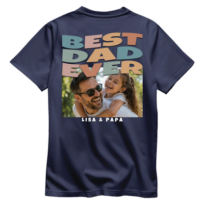Personalisiertes Papa Shirt „Best Dad Ever“ mit Foto-Rückenprint - Navy - Produktvorschau