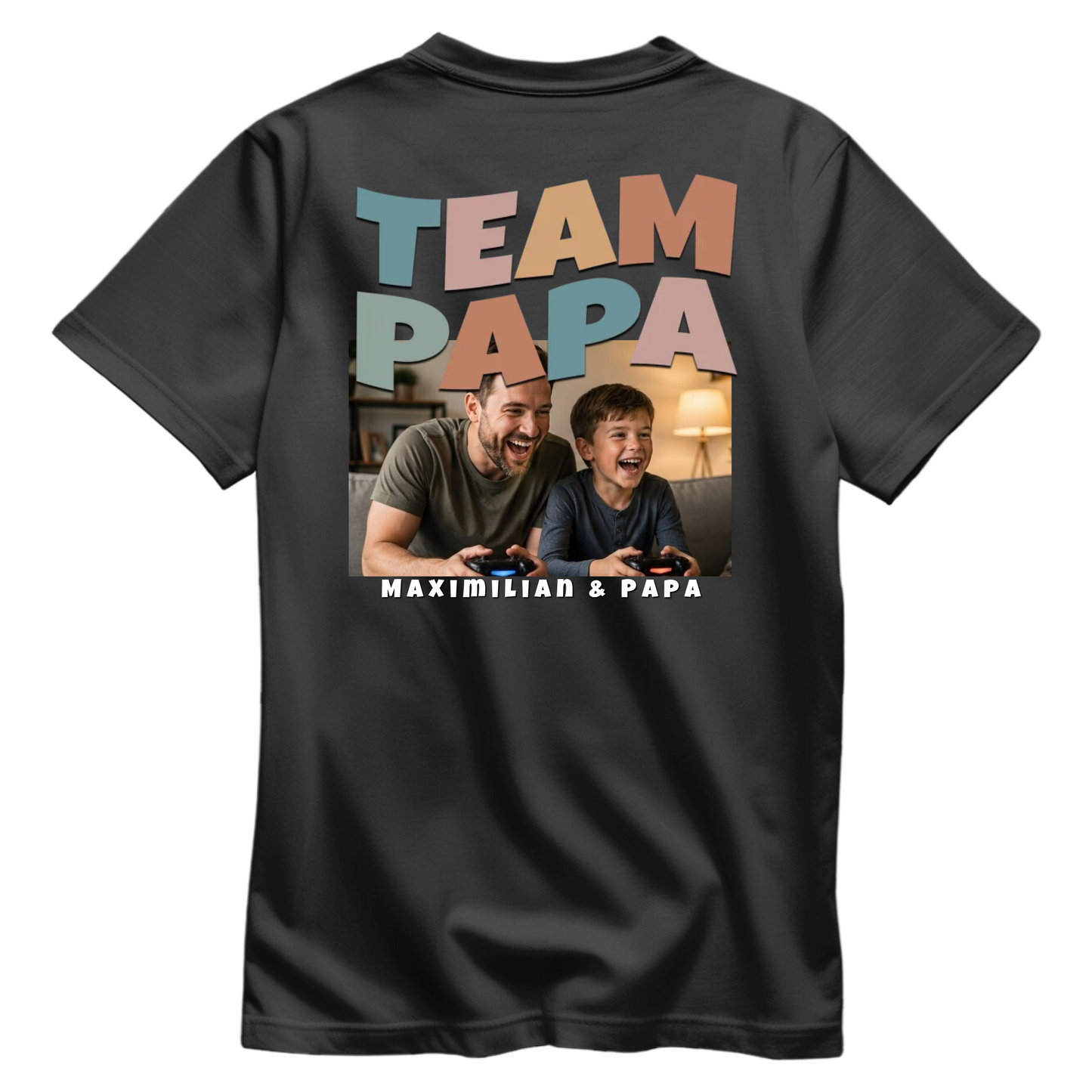 Personalisiertes Papa Shirt „Team Papa“ mit Foto-Rückenprint - Schwarz - Produktvorschau