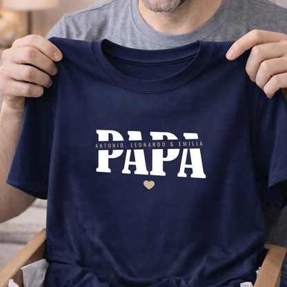 Personalisiertes Papa Shirt mit Namen der Kinder und Herz - Produktbeispiel - Navy