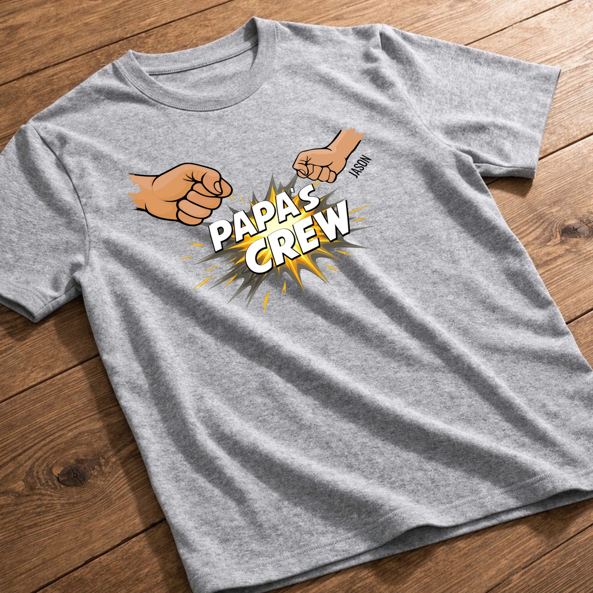Personalisiertes Papa Shirt „Papas Crew“ mit Namen der Kinder - Grau - Produktbeispiel