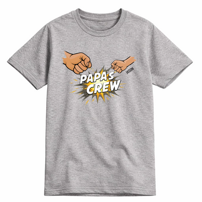 Personalisiertes Papa Shirt „Papas Crew“ mit Namen der Kinder - Grau - 2 Kinder