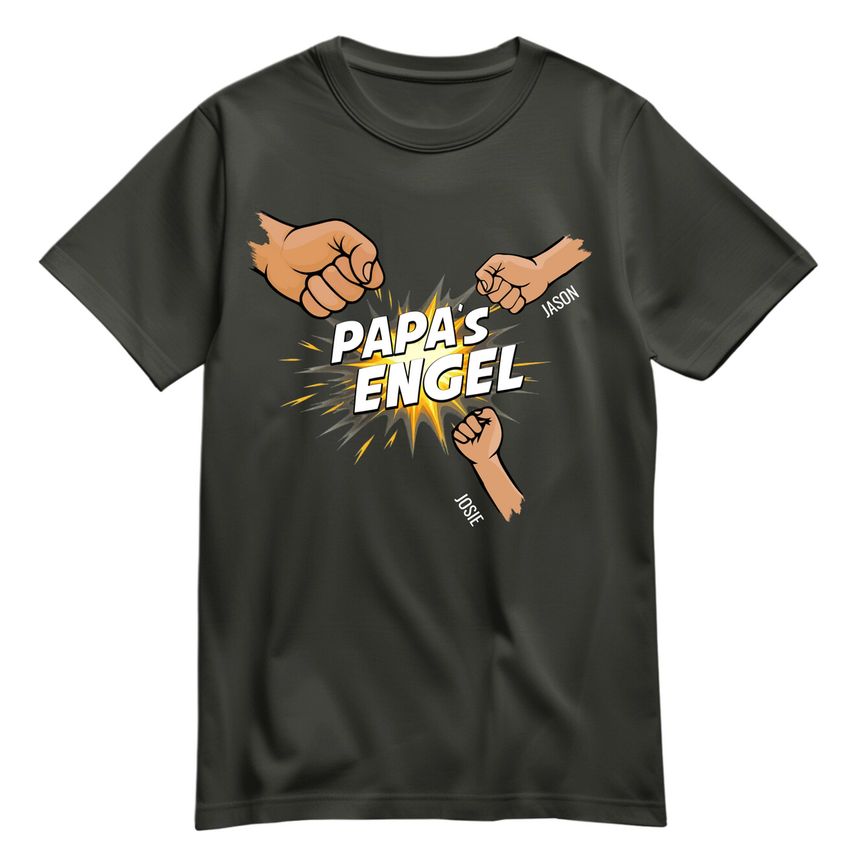 Personalisiertes Papa Shirt „Papas Engel“ mit Namen der Kinder - Khaki - 2 Kinder