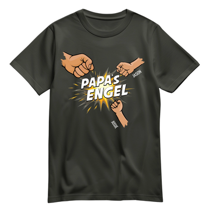 Personalisiertes Papa Shirt „Papas Engel“ mit Namen der Kinder - Khaki - 2 Kinder