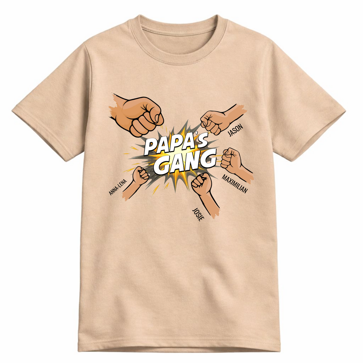 Personalisiertes Papa Shirt „Papas Gang“ mit Namen der Kinder - Sand - 4 Kinder
