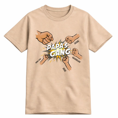 Personalisiertes Papa Shirt „Papas Gang“ mit Namen der Kinder - Sand - 4 Kinder