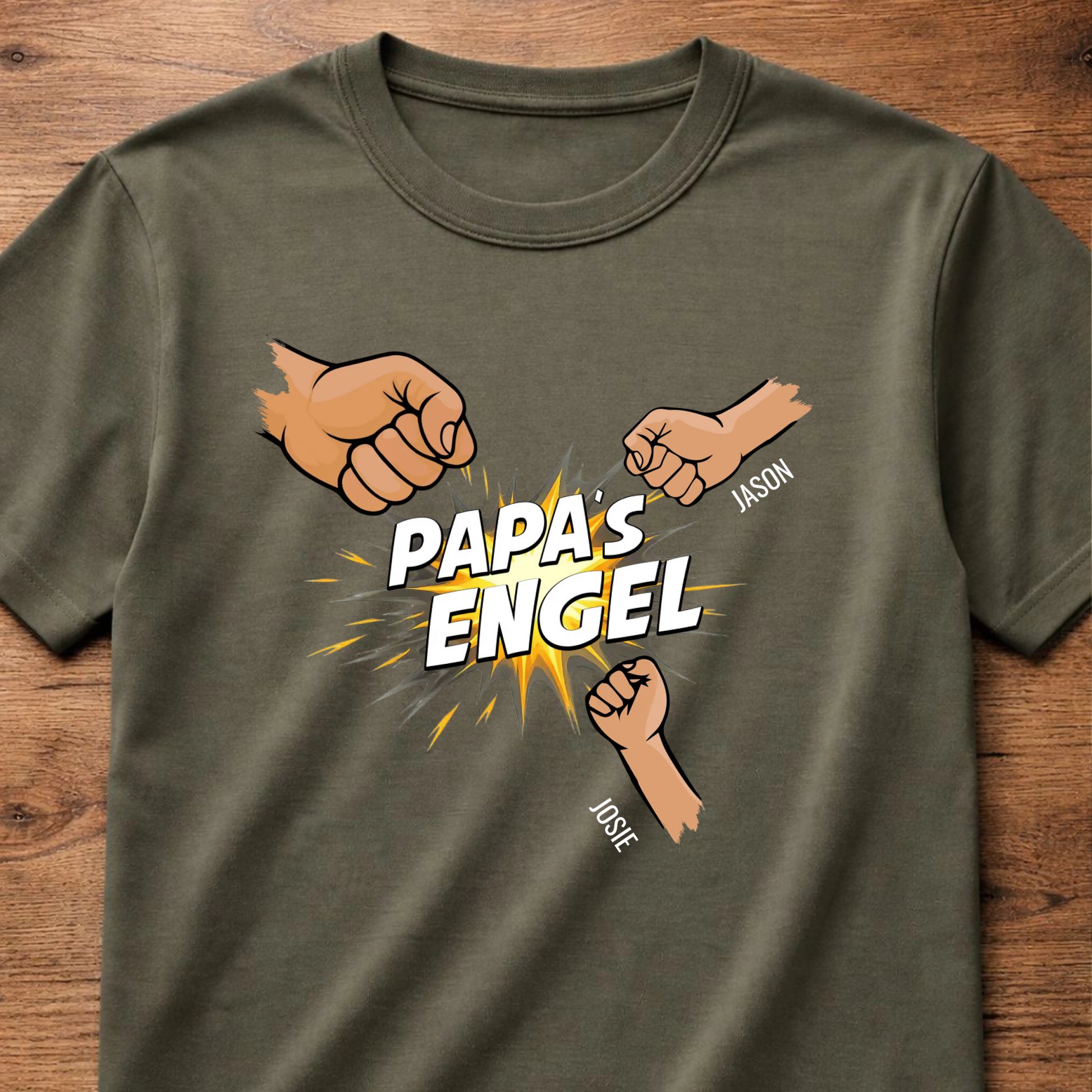 Personalisiertes Papa Shirt „Papas Engel“ mit Namen der Kinder - Khaki - Produktbeispiel
