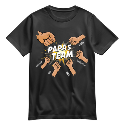Personalisiertes Papa Shirt „Papas Team“ mit Namen der Kinder - Schwarz - 5 Kinder