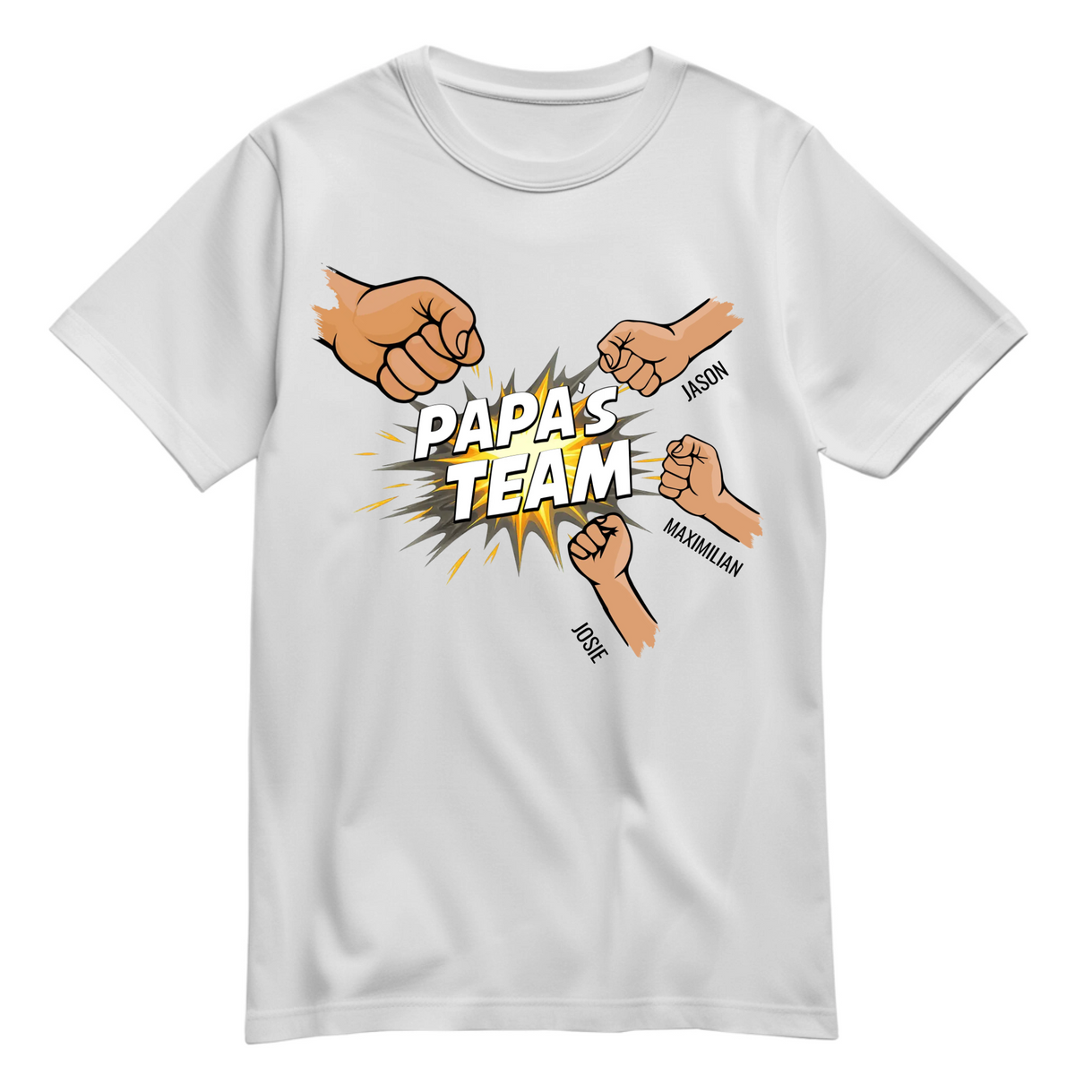 Personalisiertes Papa Shirt „Papas Team“ mit Namen der Kinder - Weiß - 3  Kinder