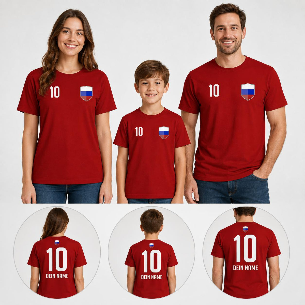 Russland Fan-Shirts für Kinder und Erwachsene mit Wappen, Wunschname und Nummer