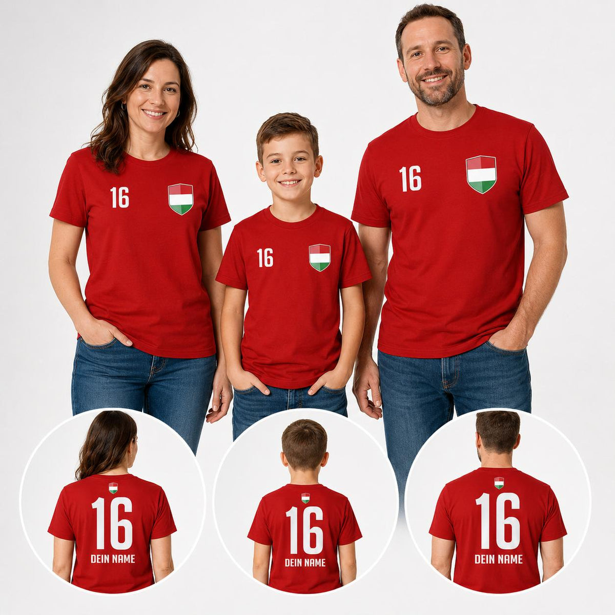 Ungarn Fan-Shirts für Kinder und Erwachsene mit Wappen, Wunschname und Nummer