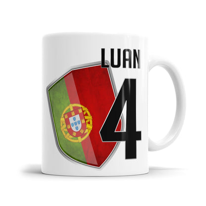 Personalisierte Portugal Wappen Tasse mit Name und Nummer