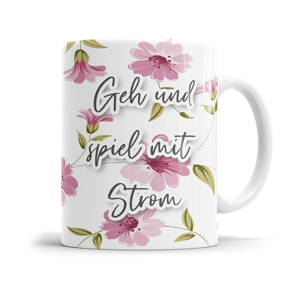 Sarkastische Tasse mit schwarzem Humor im floralen Design