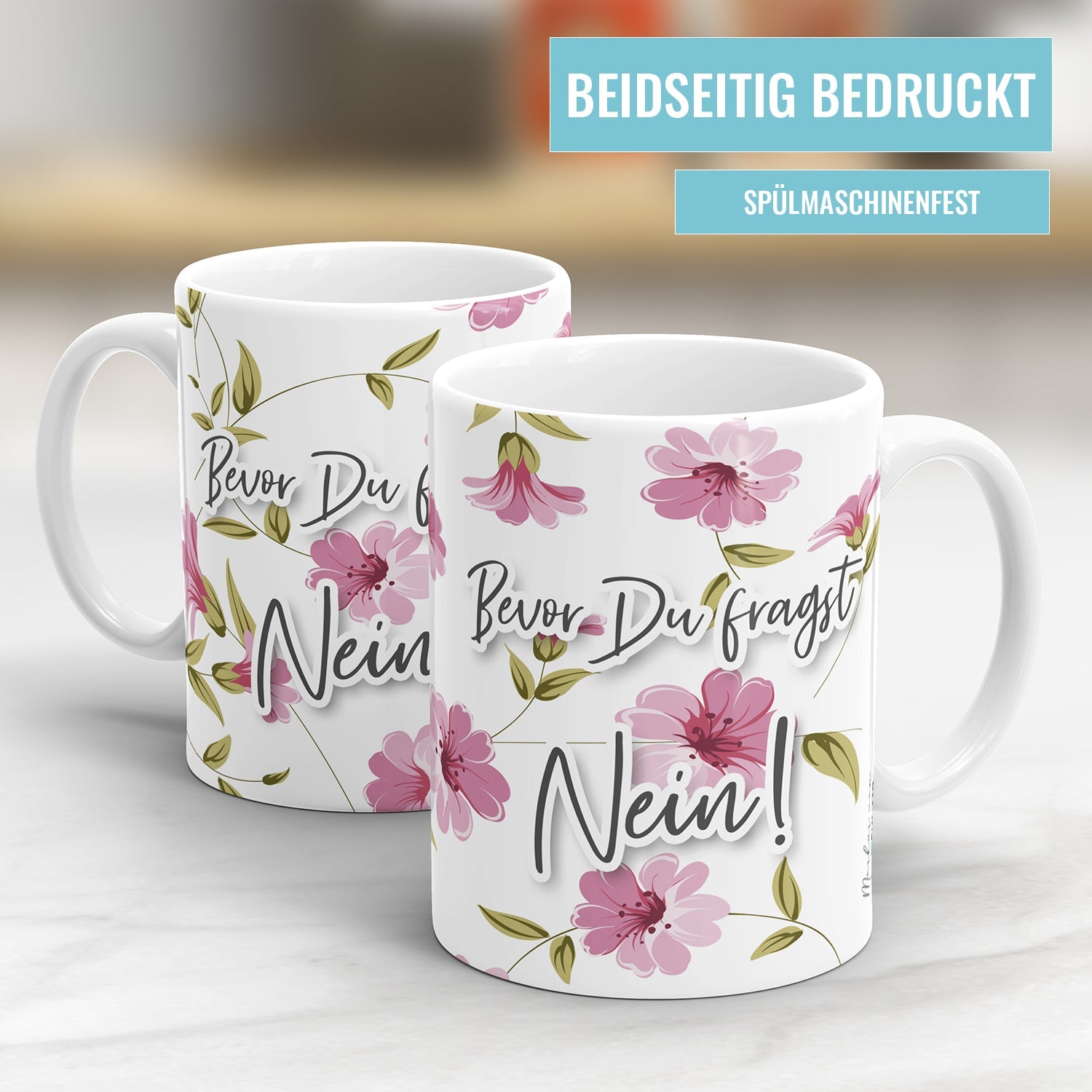 Beidseitig bedruckte rosa Chaos Tassen mit frechen Motiven