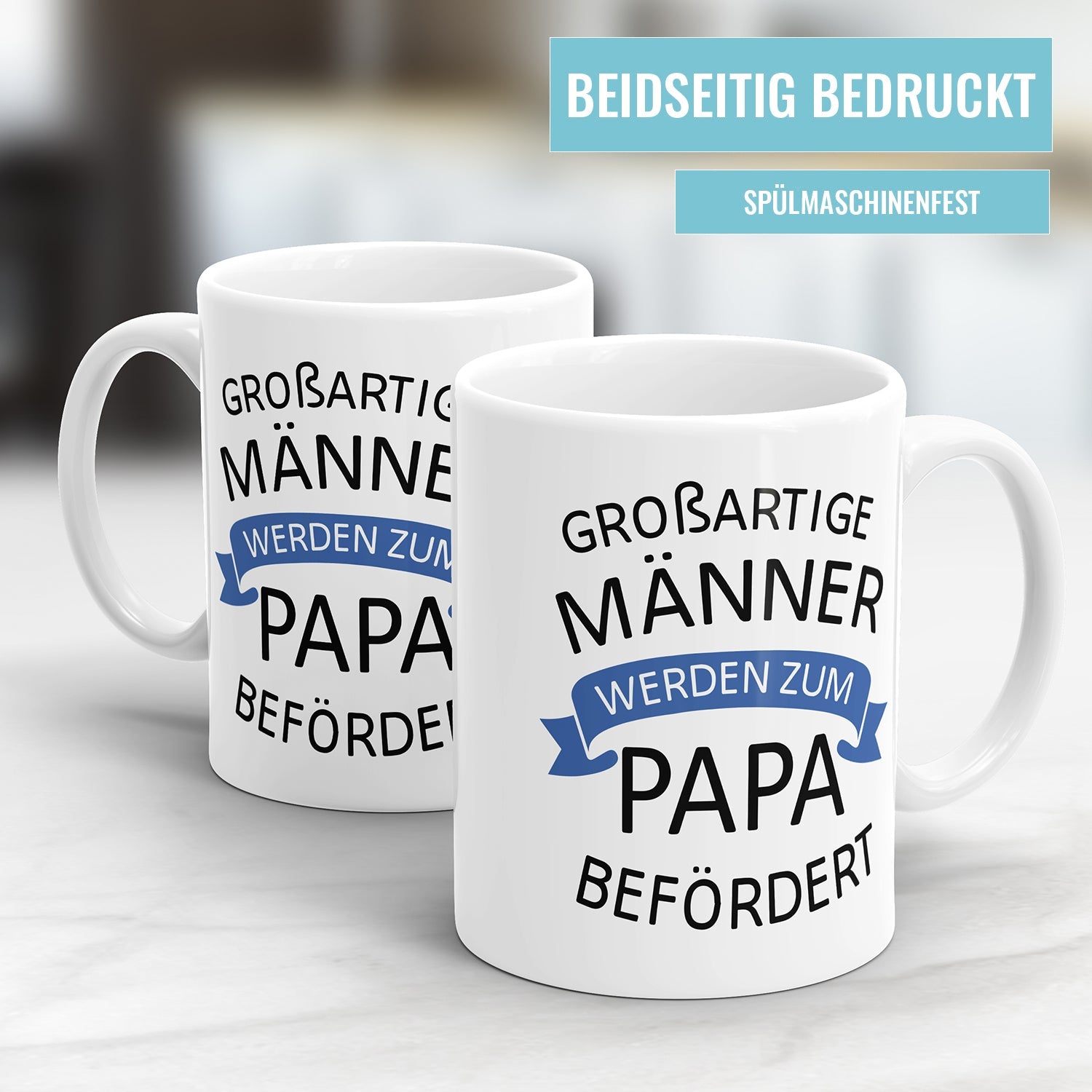Beidseitig bedruckte Tassen zur Schwangerschaftsverkündung