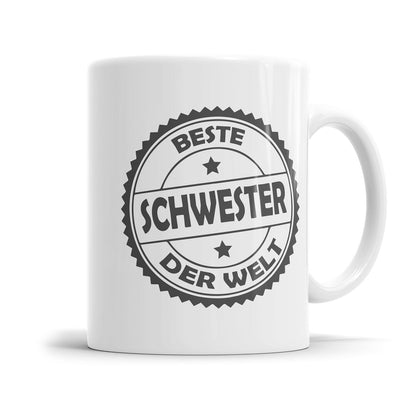 Schwester Tasse im Stempel Look als Geschenkidee