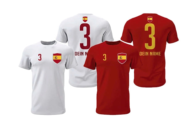 Personalisierte Spanien Fan-Shirts in Rot und Weiß für die ganze Familie
