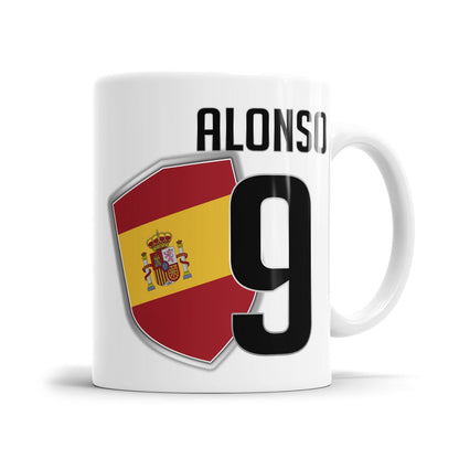 Personalisierte Spanien Wappen Tasse mit Name und Nummer