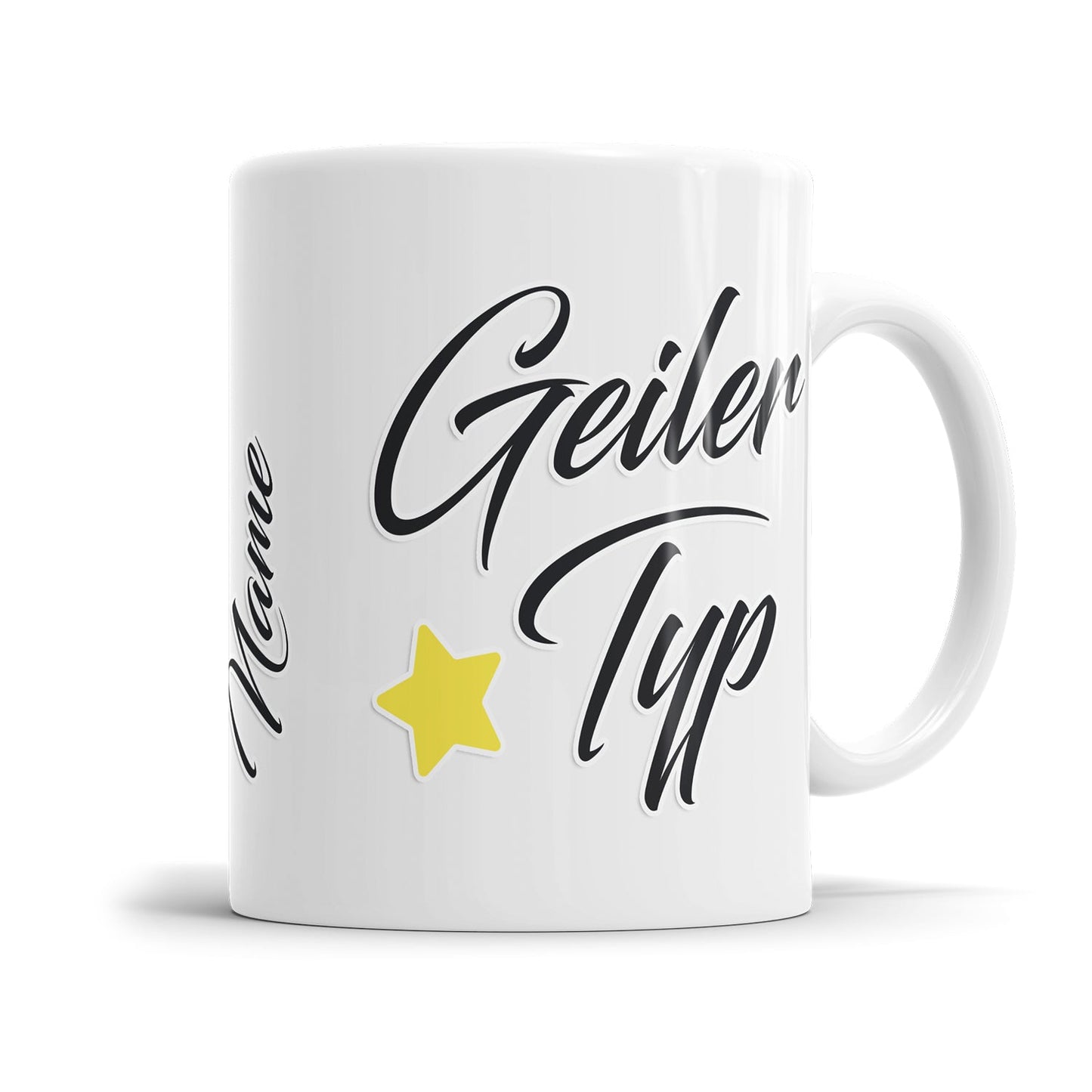 Tasse mit Name und Spruch: Geiler Typ mit Stern - personalisiert