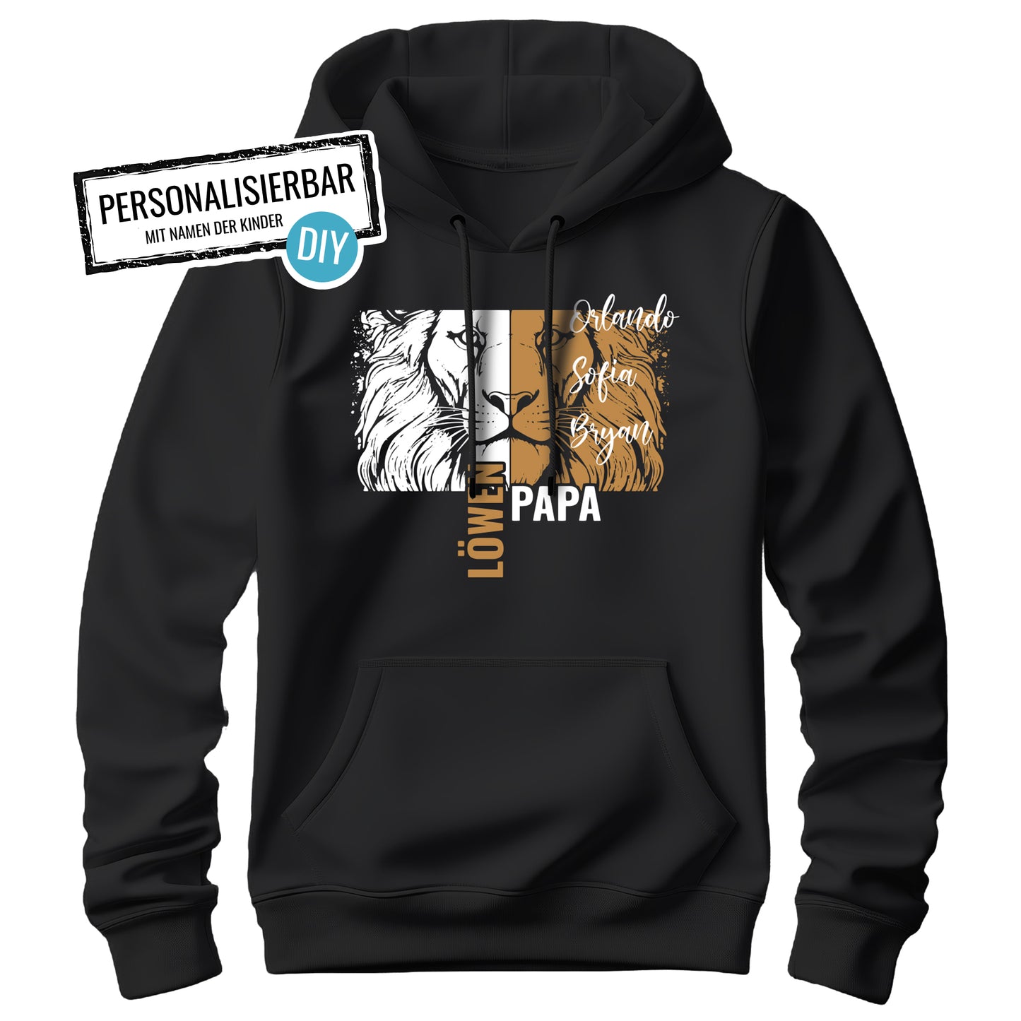 Papa Hoodie - Löwenpapa mit Namen der Kinder - Geschenk Papa