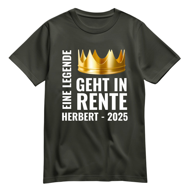 Rentner T Shirt - Eine Legende geht in Rente - Goldene Krone mit Namen - Rente Geschenk Khaki - FULiMA®