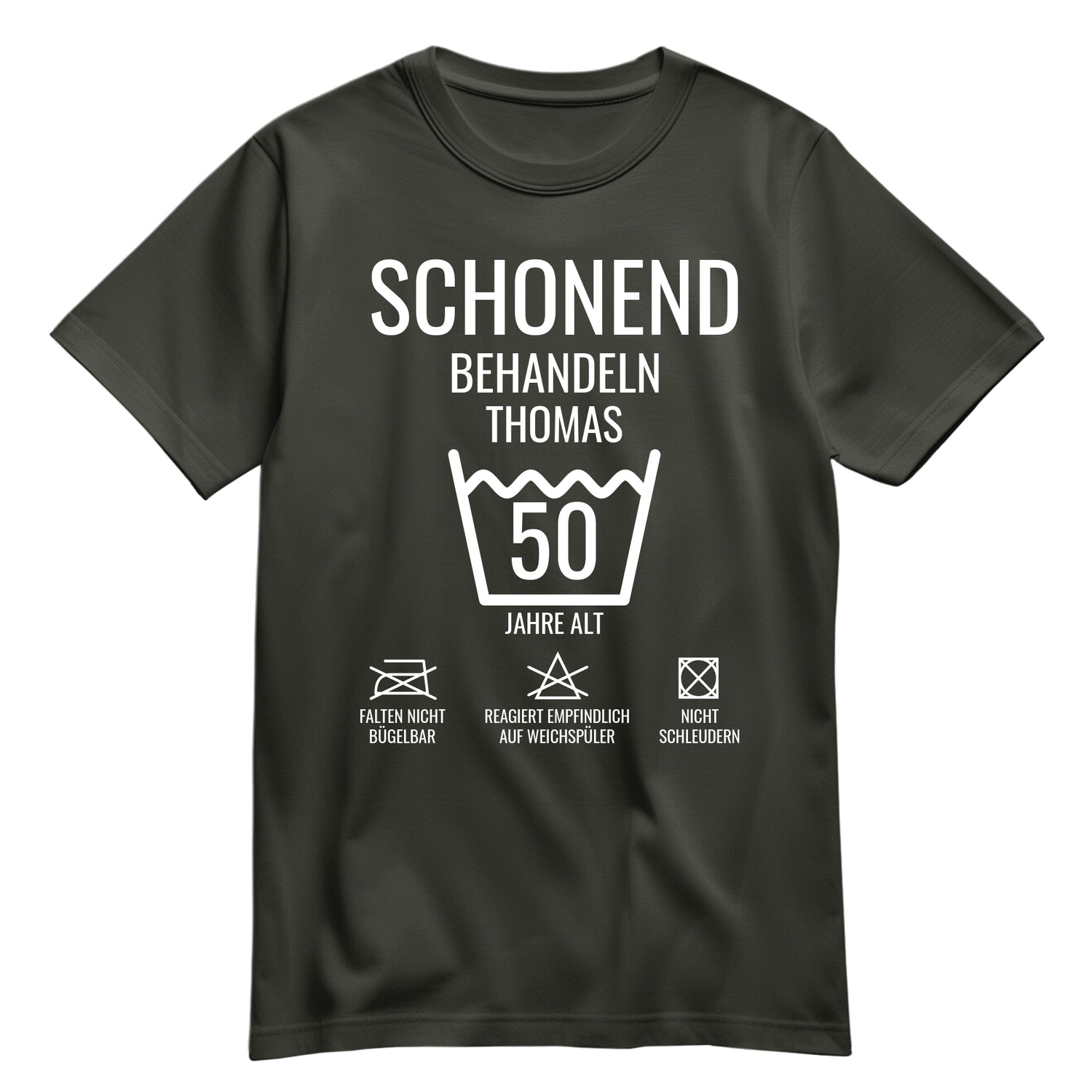 Schonend behandeln – 50 Jahre alt - Geburtstagshirt mit Namen Khaki - FULiMA®