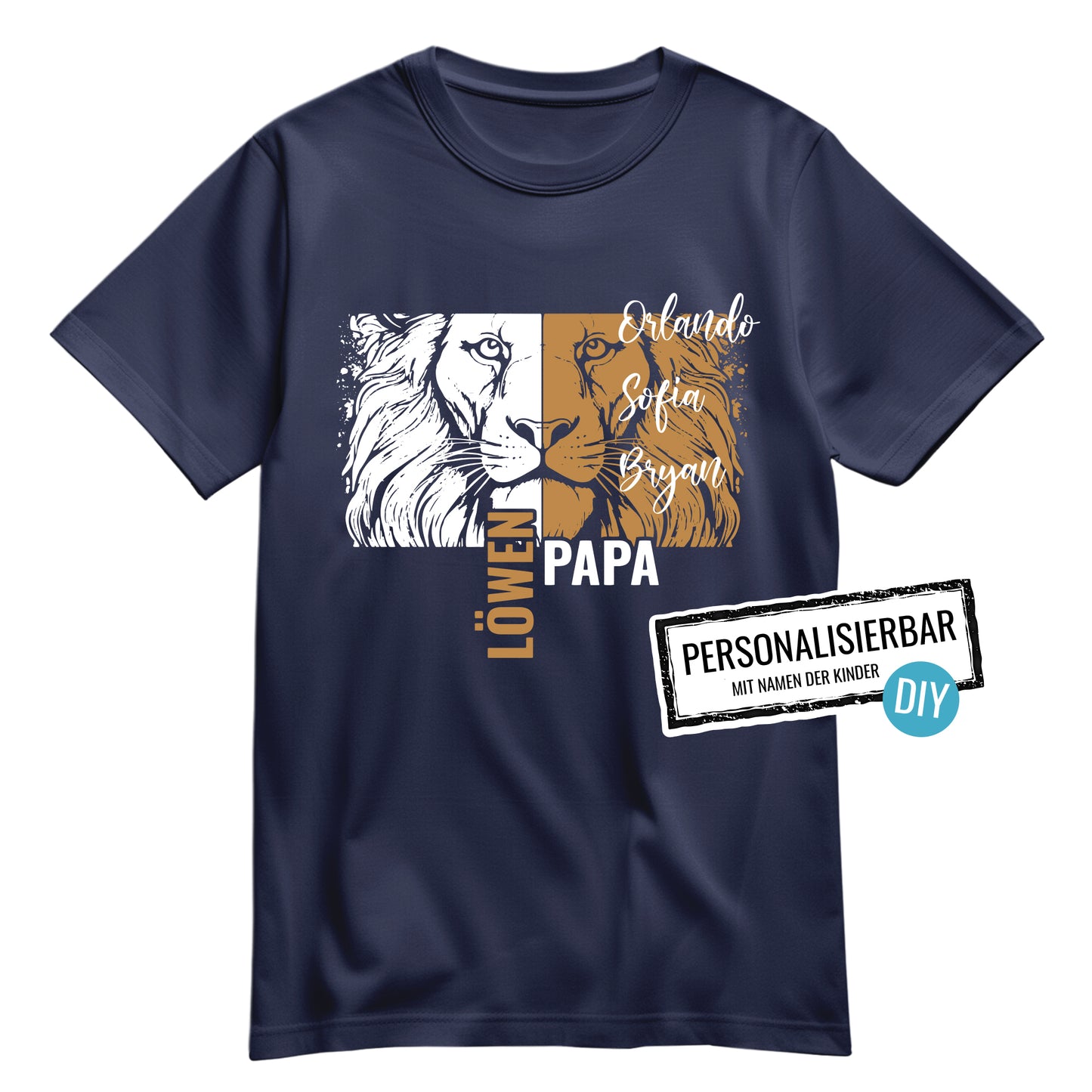 Papa T Shirt - Löwenpapa mit Namen der Kinder - Geschenk Papa