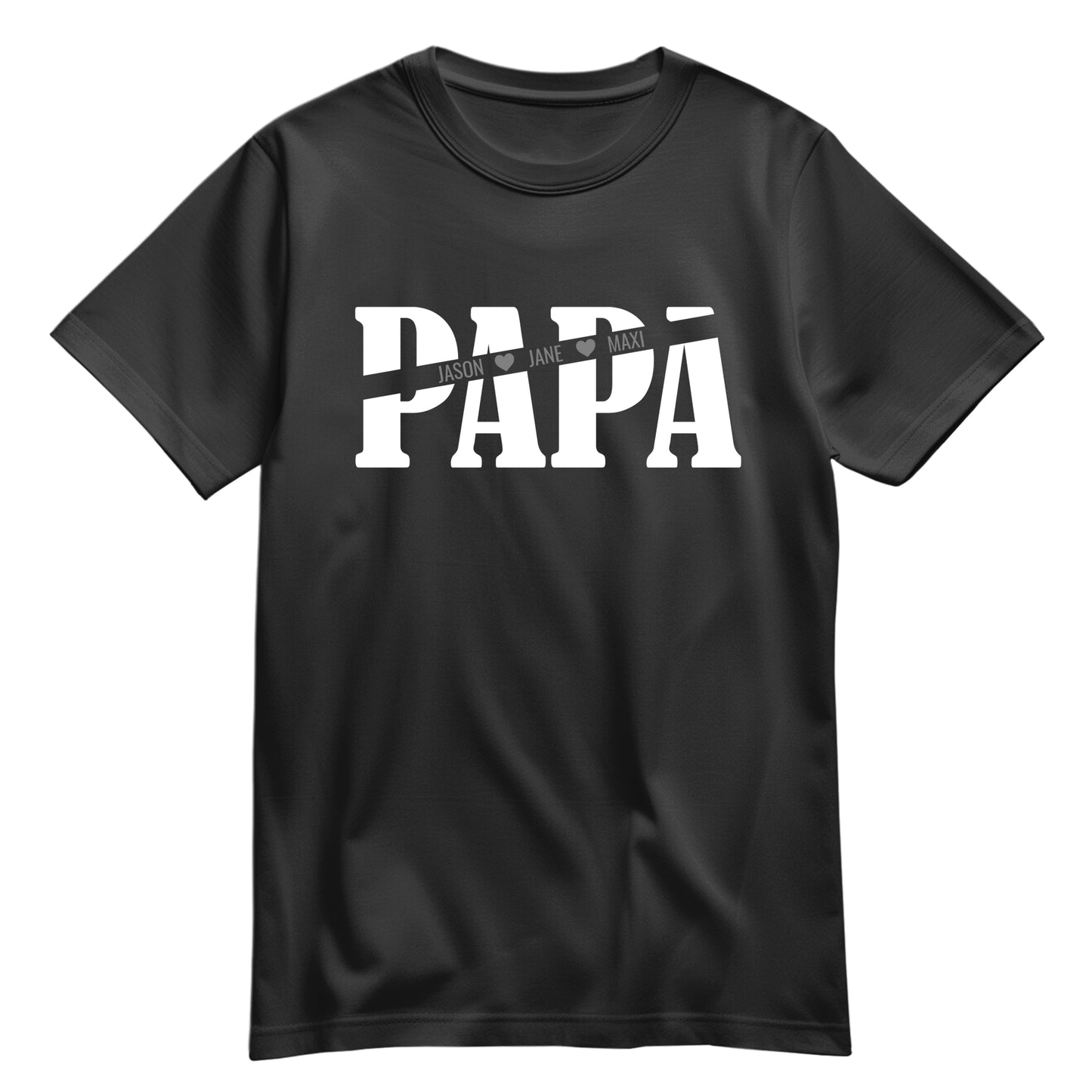 Papa T Shirt - Papa mit Namen der Kinder und Herzchen - Geschenkidee