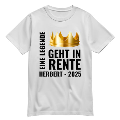 Rentner T Shirt - Eine Legende geht in Rente - Goldene Krone mit Namen - Rente Geschenk